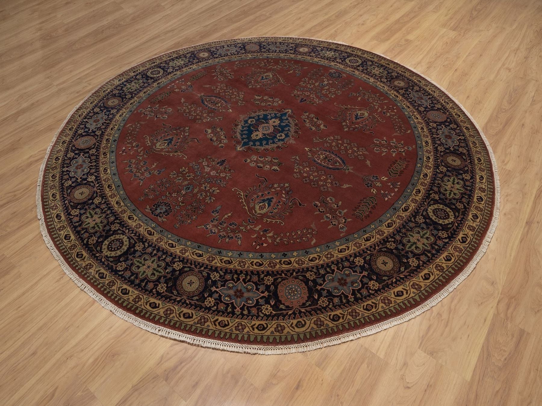 Sarouk Fine Oriental hand-knotted wool rug in Red & Midnight Blue, 9' x 9' — SKU O092358 (view 3)