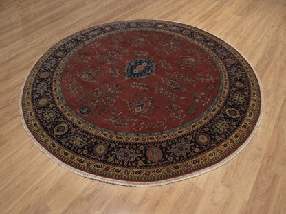 Sarouk Fine Oriental hand-knotted wool rug in Red & Midnight Blue, 9' x 9' — SKU O092358 (view 3)