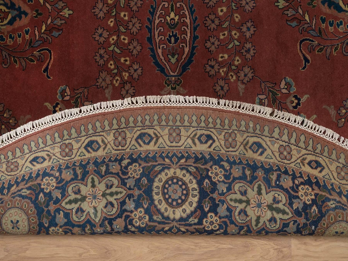 Sarouk Fine Oriental hand-knotted wool rug in Red & Midnight Blue, 9' x 9' — SKU O092358 (view 4)