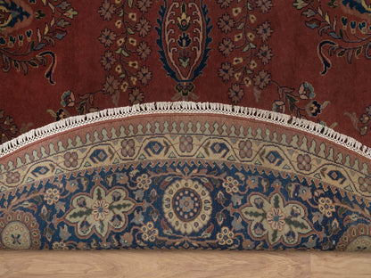 Sarouk Fine Oriental hand-knotted wool rug in Red & Midnight Blue, 9' x 9' — SKU O092358 (view 4)