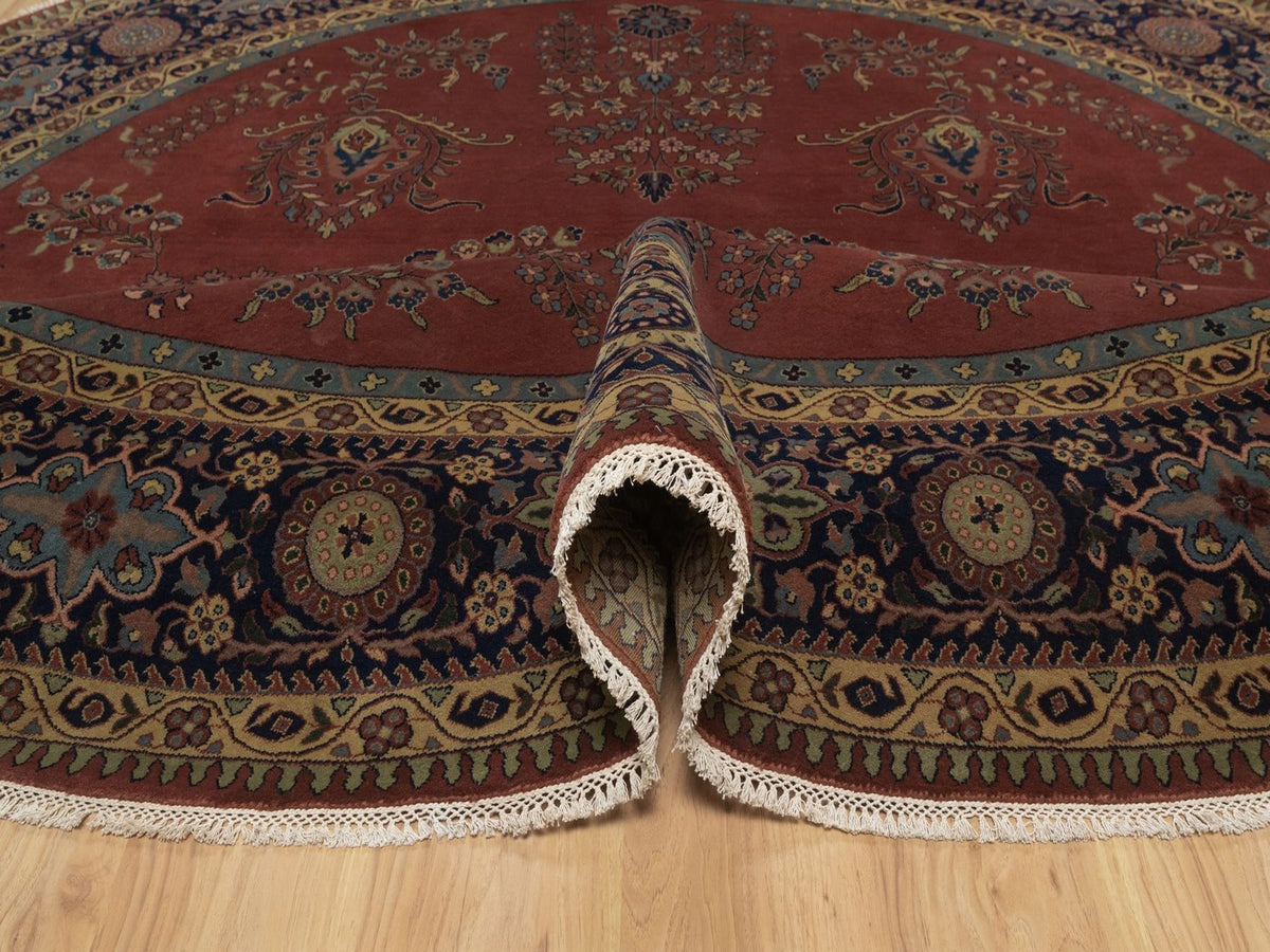 Sarouk Fine Oriental hand-knotted wool rug in Red & Midnight Blue, 9' x 9' — SKU O092358 (view 5)