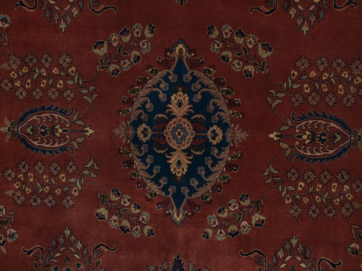 Sarouk Fine Oriental hand-knotted wool rug in Red & Midnight Blue, 9' x 9' — SKU O092358 (view 8)