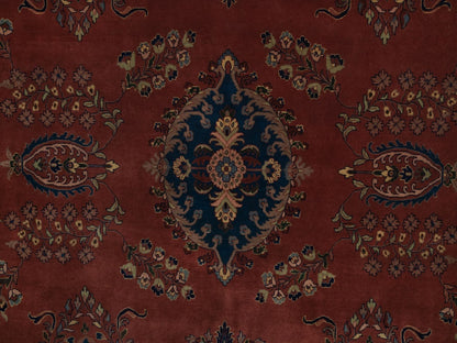 Sarouk Fine Oriental hand-knotted wool rug in Red & Midnight Blue, 9' x 9' — SKU O092358 (view 8)