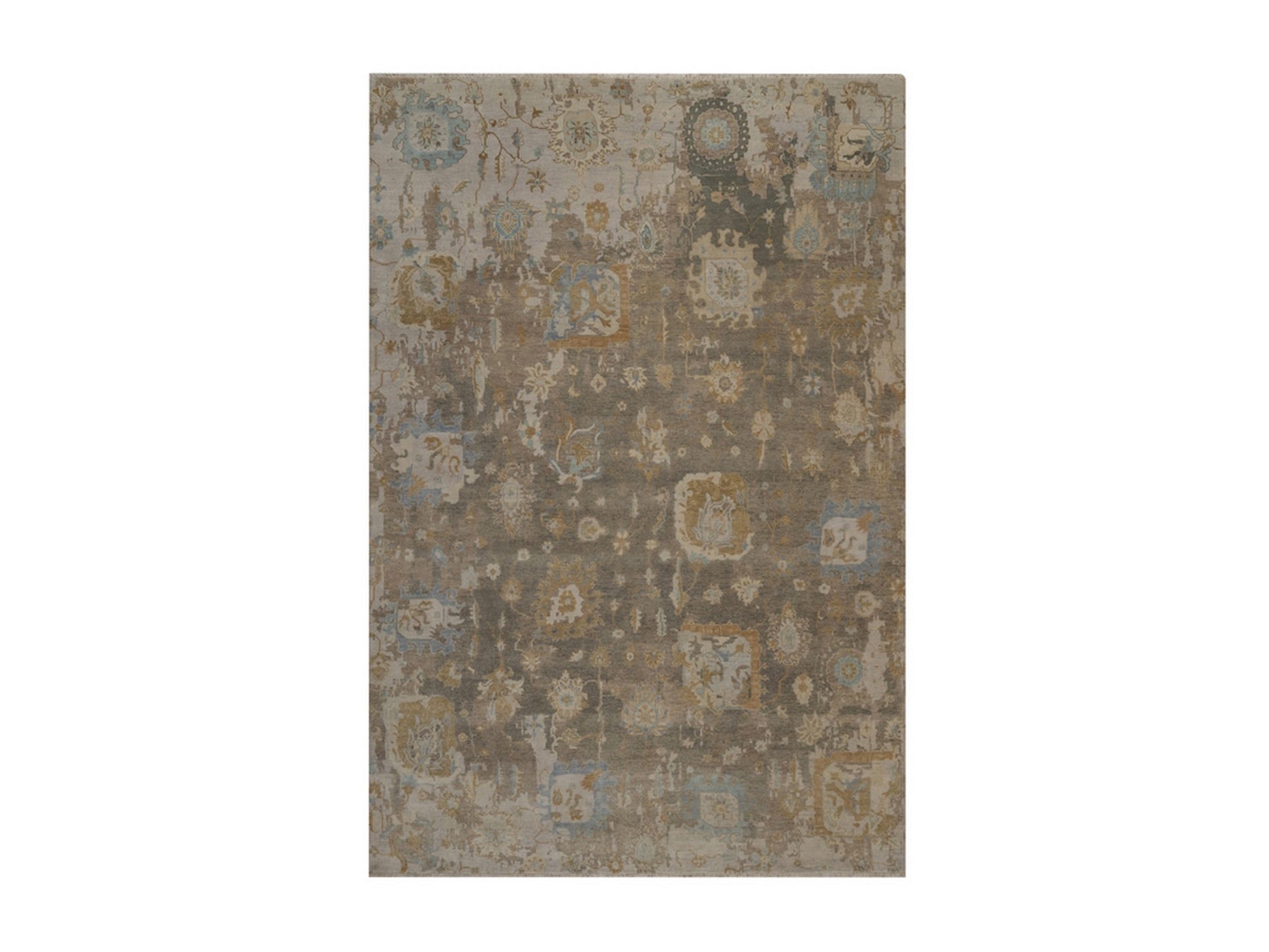 Brown 9'5" x 13'11" Oushak And Peshawar Hand knotted Wool Rug - Sku: O092360