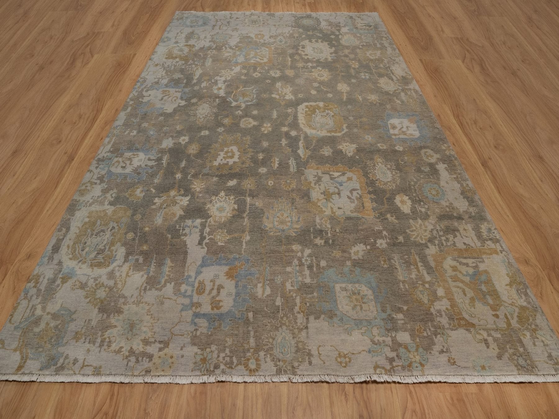 Brown 9'5" x 13'11" Oushak And Peshawar Hand knotted Wool Rug - Sku: O092360