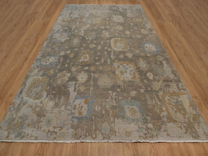 Brown 9'5" x 13'11" Oushak And Peshawar Hand knotted Wool Rug - Sku: O092360