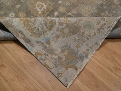 Brown 9'5" x 13'11" Oushak And Peshawar Hand knotted Wool Rug - Sku: O092360