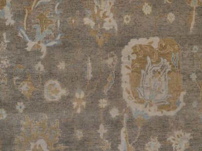 Brown 9'5" x 13'11" Oushak And Peshawar Hand knotted Wool Rug - Sku: O092360