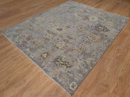 Grey 8'1" x 9'9" Oushak And Peshawar Hand knotted Wool Rug - Sku: O092362