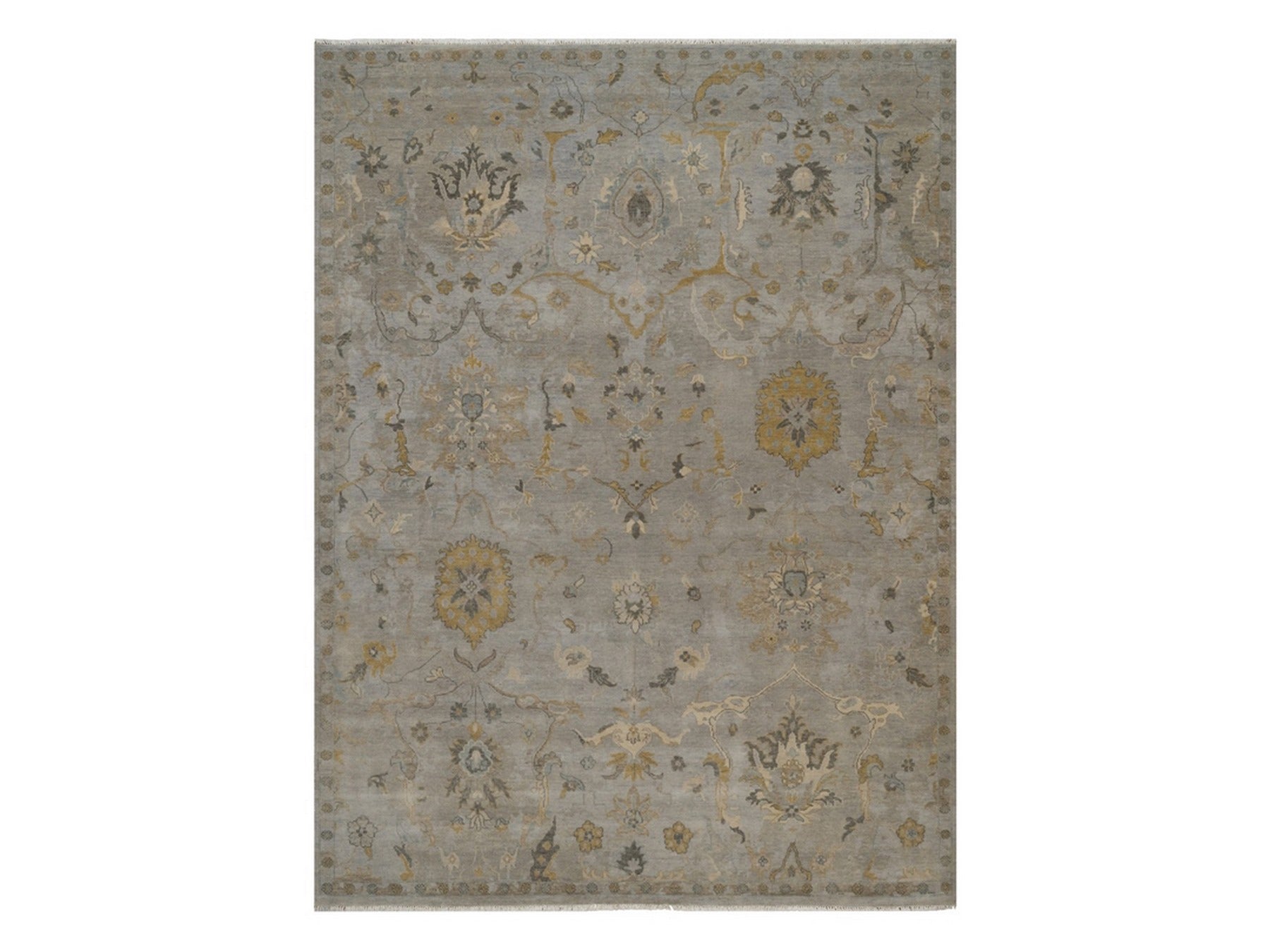Grey 8'10" x 11'10" Oushak And Peshawar Hand knotted Wool Rug - Sku: O092365