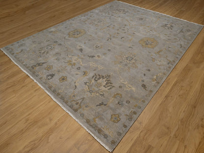 Grey 8'10" x 11'10" Oushak And Peshawar Hand knotted Wool Rug - Sku: O092365