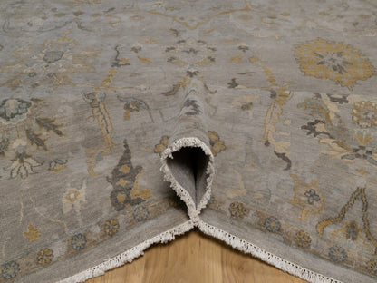 Grey 8'10" x 11'10" Oushak And Peshawar Hand knotted Wool Rug - Sku: O092365