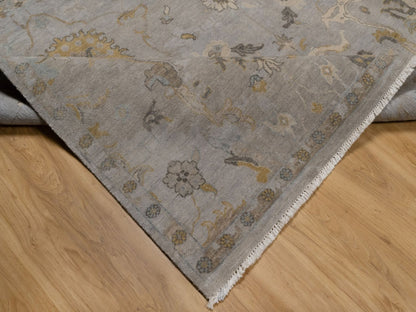 Grey 8'10" x 11'10" Oushak And Peshawar Hand knotted Wool Rug - Sku: O092365