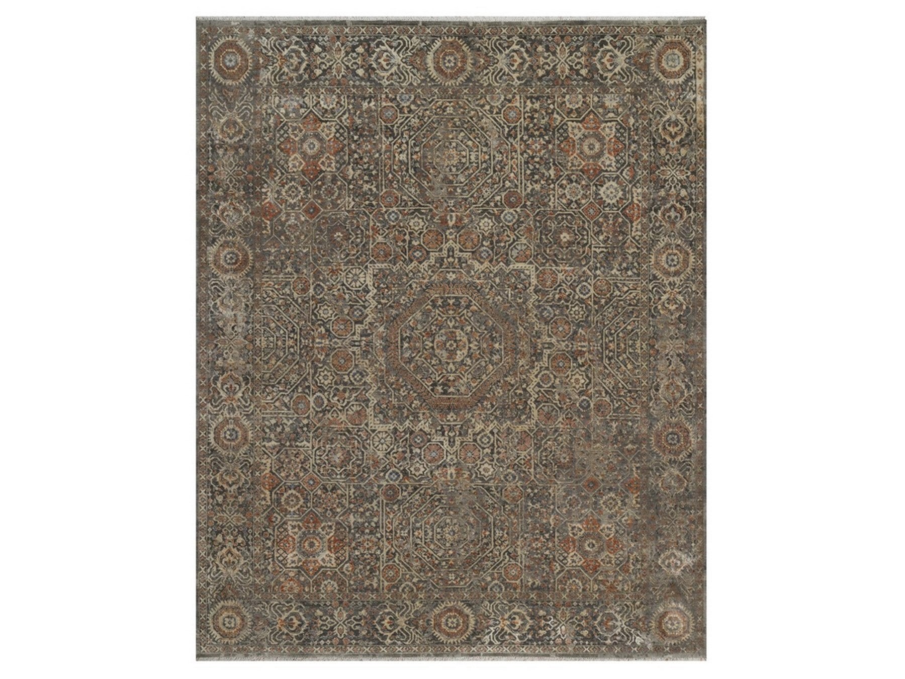 Mamluk Modern / Contemporary hand-knotted wool rug in Gray, 7'11" x 9'10" — SKU O092368