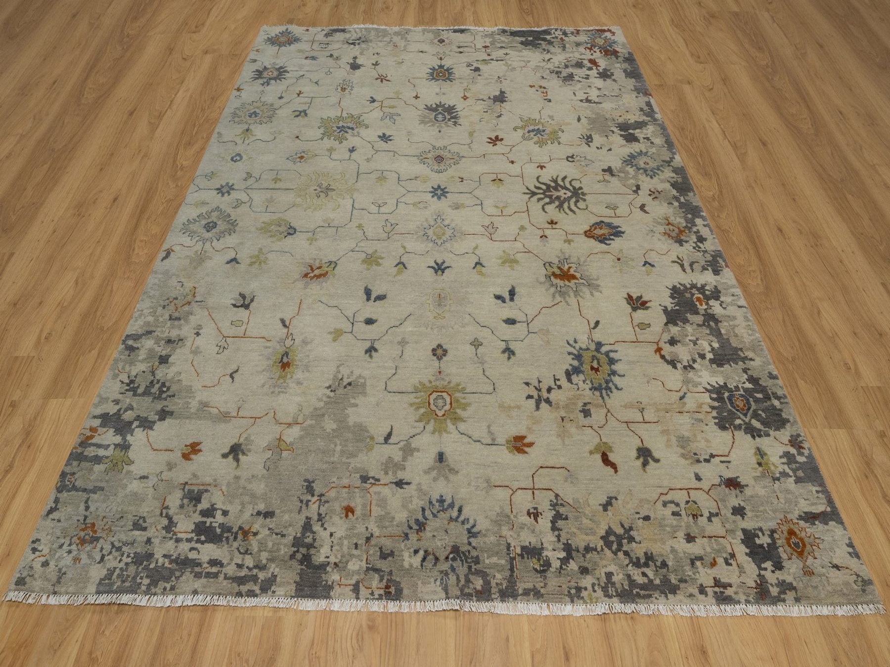 Ivory 7'10" x 10'1" Oushak And Peshawar Hand knotted Wool Rug - Sku: O092371