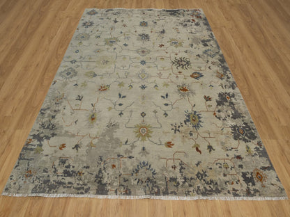 Ivory 7'10" x 10'1" Oushak And Peshawar Hand knotted Wool Rug - Sku: O092371