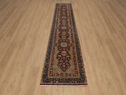 Tabriz Fine Oriental hand-knotted wool/silk runner in Red & Midnight Blue, 2'8" x 13'2" — SKU O092375 (view 2)
