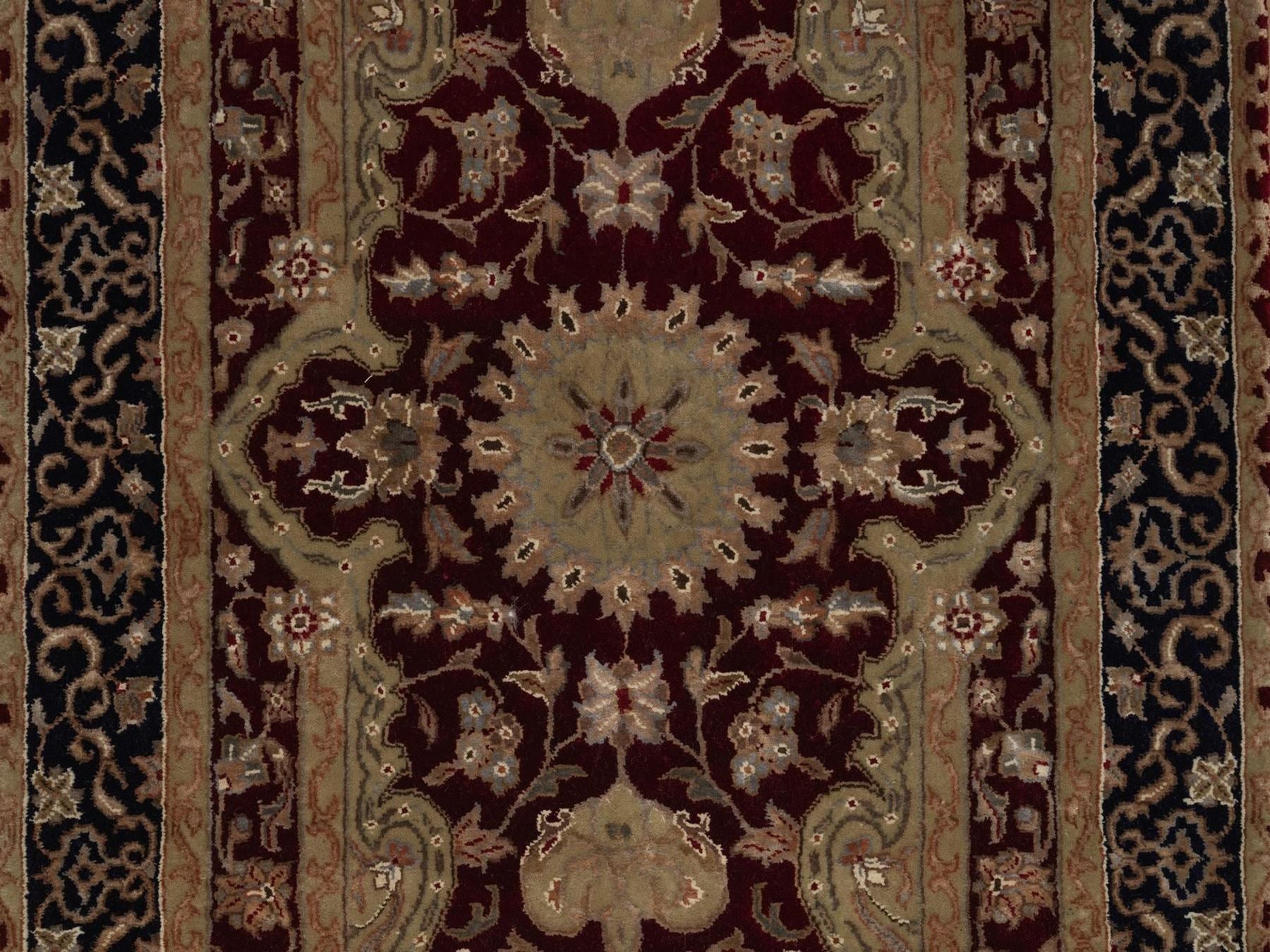 Tabriz Fine Oriental hand-knotted wool/silk runner in Red & Midnight Blue, 2'8" x 13'2" — SKU O092375 (view 5)