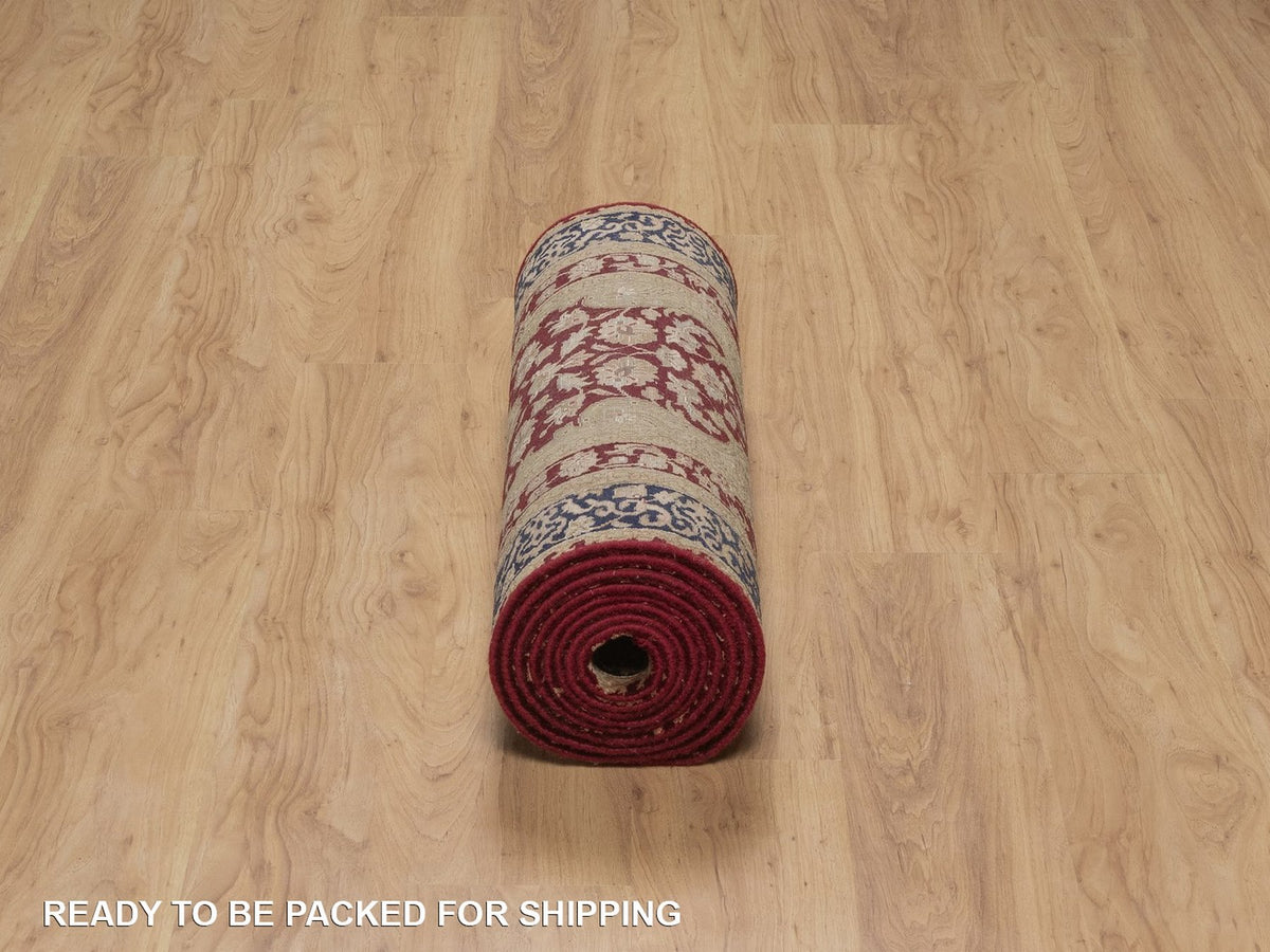 Tabriz Fine Oriental hand-knotted wool/silk runner in Red & Midnight Blue, 2'8" x 13'2" — SKU O092375 (view 6)