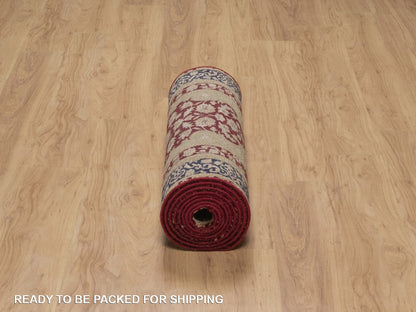 Tabriz Fine Oriental hand-knotted wool/silk runner in Red & Midnight Blue, 2'8" x 13'2" — SKU O092375 (view 6)