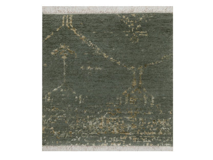 Green 2'0" x 2'0" Modern and Contemporary Hand knotted Wool/Silk Rug - Sku: O092376