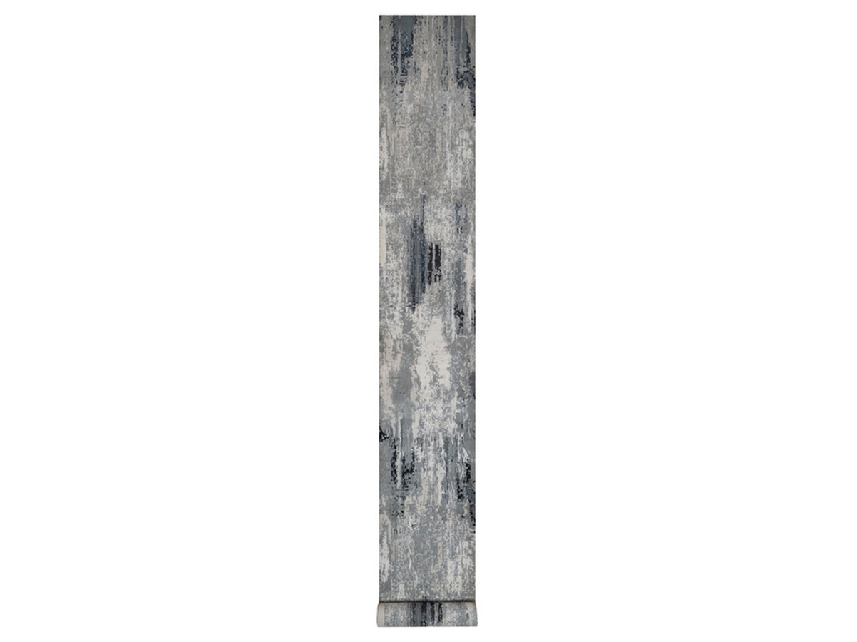 Modern / Contemporary hand-knotted wool/silk runner in Ivory, 2'5" x 21'8" — SKU O092379