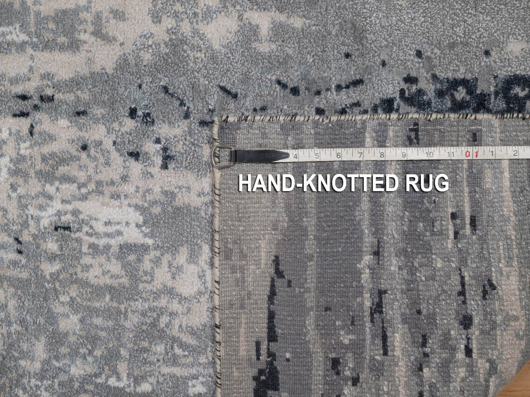 Modern / Contemporary hand-knotted wool/silk runner in Ivory, 2'5" x 21'8" — SKU O092379 (view 8)