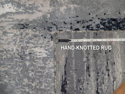 Modern / Contemporary hand-knotted wool/silk runner in Ivory, 2'5" x 19'9" — SKU O092380 (view 8)