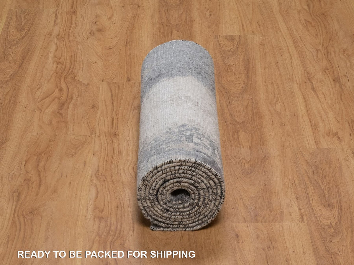 Modern / Contemporary hand-knotted wool/silk runner in Gray, 2'6" x 11'10" — SKU O092381 (view 6)