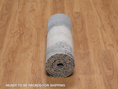 Modern / Contemporary hand-knotted wool/silk runner in Gray, 2'6" x 11'10" — SKU O092381 (view 6)
