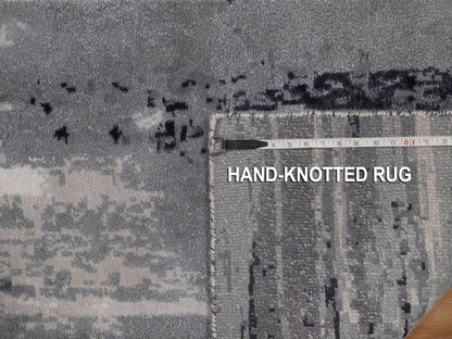 Modern / Contemporary hand-knotted wool/silk runner in Gray, 2'6" x 11'10" — SKU O092381 (view 8)