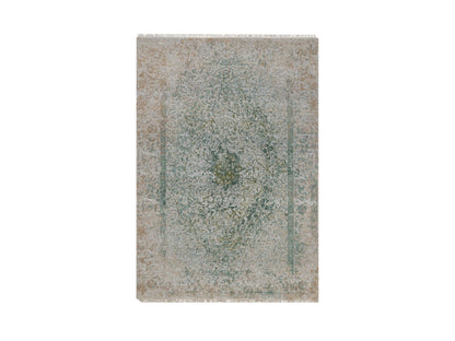 Modern / Contemporary hand-knotted wool/silk rug in Green, 5' x 7'2" — SKU O092385