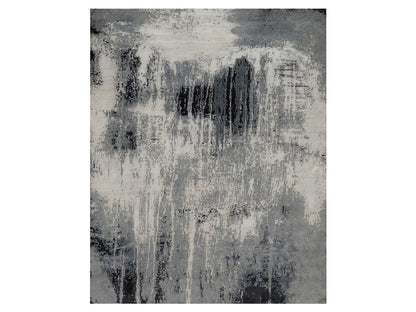 Modern / Contemporary hand-knotted wool/silk rug in Ivory, 8'1" x 10'1" — SKU O092387