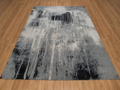 Modern / Contemporary hand-knotted wool/silk rug in Ivory, 8'1" x 10'1" — SKU O092387 (view 2)