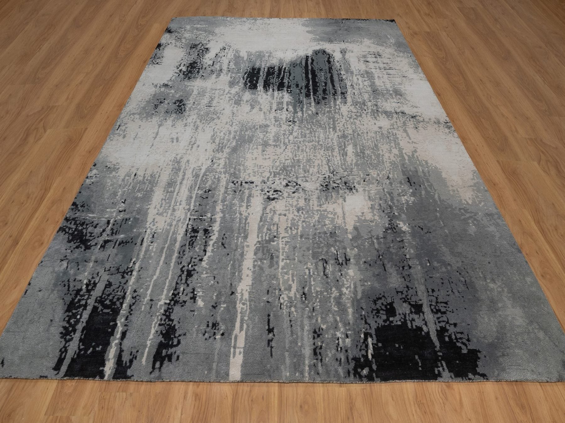 Ivory 9'0" x 12'0" Modern and Contemporary Hand knotted Wool/Silk Rug - Sku: O092388