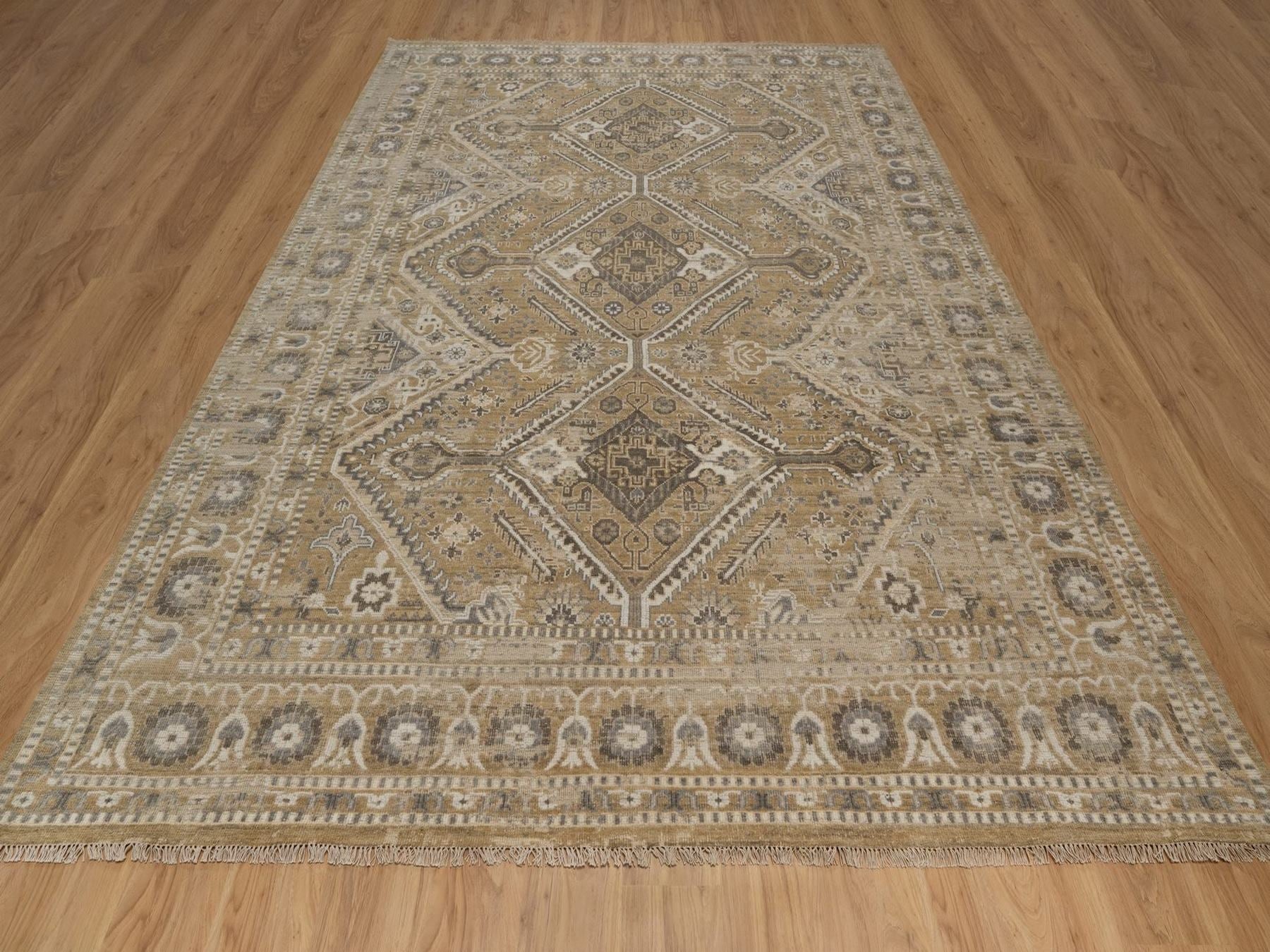 Shiraz Tribal & Geometric hand-knotted wool rug in Brown, 9' x 12'2" — SKU O092389 (view 2)