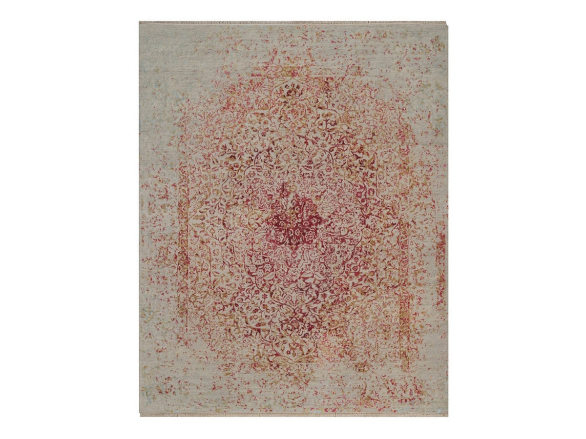 Modern / Contemporary hand-knotted wool/silk rug in Pink, 7'11" x 9'10" — SKU O092390