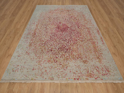 Modern / Contemporary hand-knotted wool/silk rug in Pink, 7'11" x 9'10" — SKU O092390 (view 2)