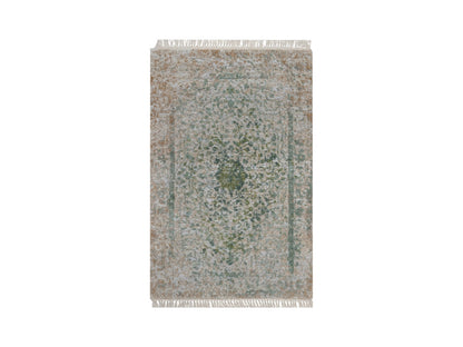 Green 2'0" x 3'1" Modern and Contemporary Hand knotted Wool/Silk Rug - Sku: O092395
