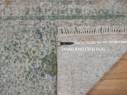 Green 2'0" x 3'1" Modern and Contemporary Hand knotted Wool/Silk Rug - Sku: O092395