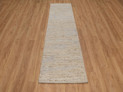 Ivory 2'7" x 10'2" Modern and Contemporary Hand knotted Wool Rug - Sku: O092396