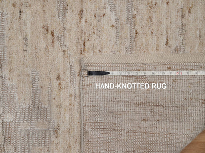 Ivory 2'7" x 10'2" Modern and Contemporary Hand knotted Wool Rug - Sku: O092396