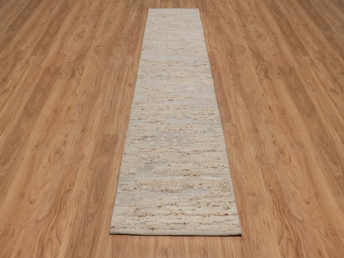 Modern / Contemporary hand-knotted wool runner in Ivory, 2'8" x 12'1" — SKU O092397 (view 2)