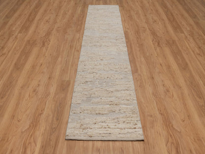 Modern / Contemporary hand-knotted wool runner in Ivory, 2'8" x 12'1" — SKU O092397 (view 2)