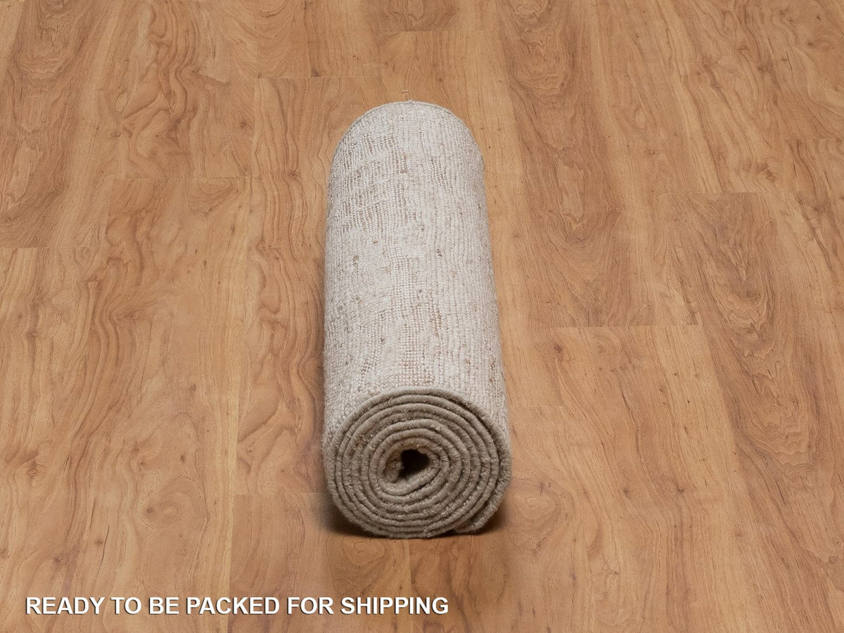 Modern / Contemporary hand-knotted wool runner in Ivory, 2'8" x 12'1" — SKU O092397 (view 6)