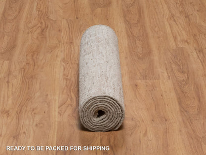 Modern / Contemporary hand-knotted wool runner in Ivory, 2'8" x 12'1" — SKU O092397 (view 6)