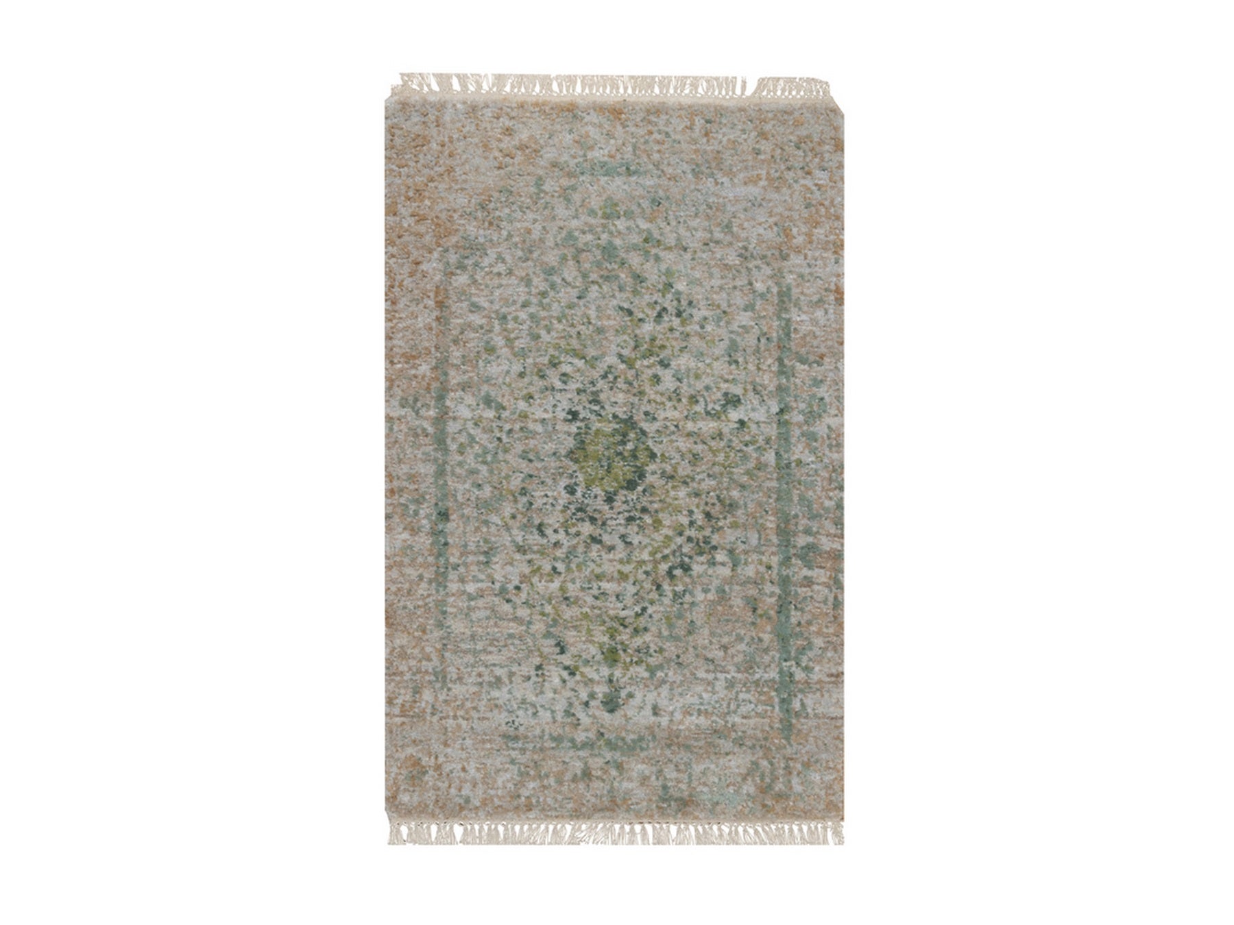 Green 2'0" x 3'1" Modern and Contemporary Hand knotted Wool/Silk Rug - Sku: O092399