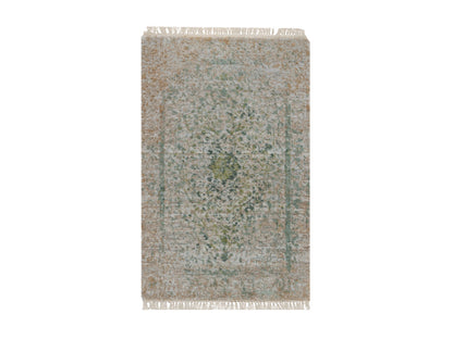 Green 2'0" x 3'1" Modern and Contemporary Hand knotted Wool/Silk Rug - Sku: O092399