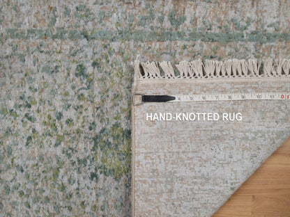 Green 2'0" x 3'1" Modern and Contemporary Hand knotted Wool/Silk Rug - Sku: O092399