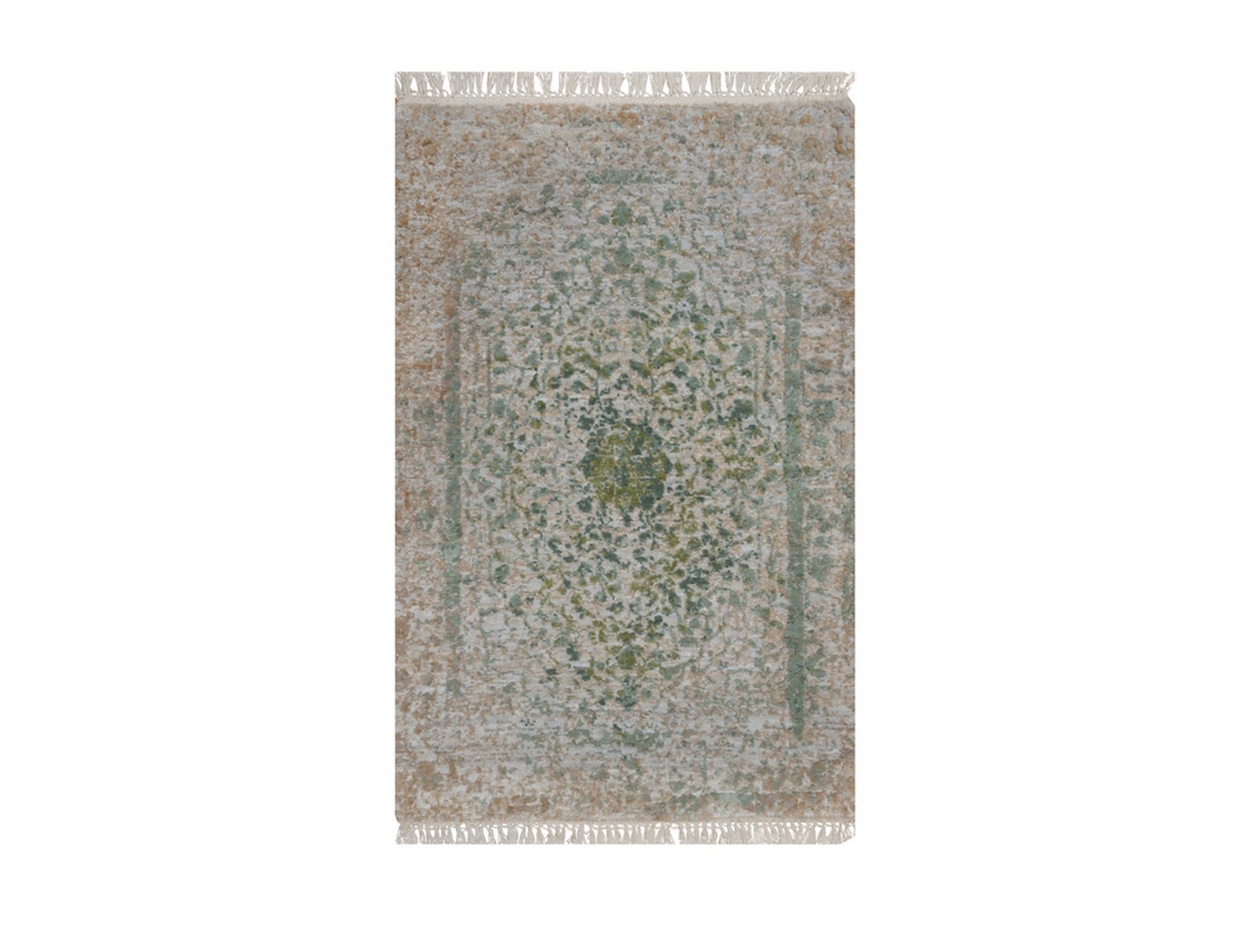 Green 1'11" x 3'1" Modern and Contemporary Hand knotted Wool/Silk Rug - Sku: O092400